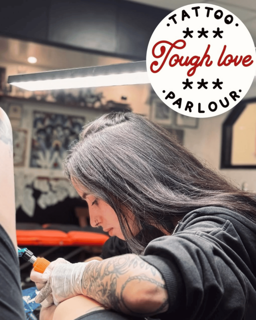 Chloe Scase, tattoo artist at Tough Love Tattoo Parlour in Abergavenny